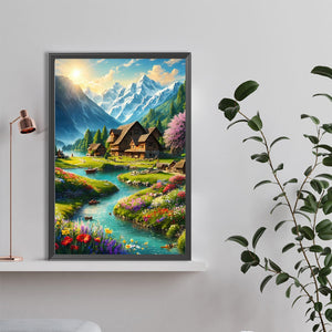 Scenery At The Foot Of Snowy Mountains 40*60CM (canvas) Full Round Drill Diamond Painting