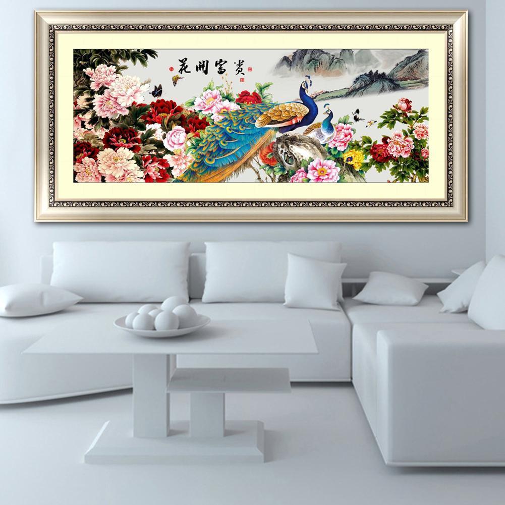 Flower Peacock 100x44cm(canvas) partial round drill diamond painting