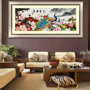 Flower Peacock 100x44cm(canvas) partial round drill diamond painting