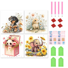 Load image into Gallery viewer, Dog Rabbit Panda Elephant With Flowers 30*30CM (canvas) Full Round Drill Diamond Painting
