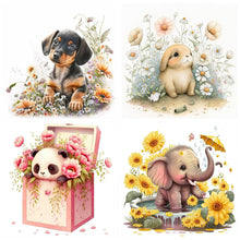 Load image into Gallery viewer, Dog Rabbit Panda Elephant With Flowers 30*30CM (canvas) Full Round Drill Diamond Painting
