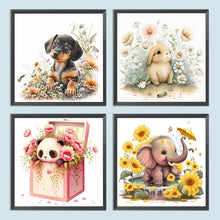 Load image into Gallery viewer, Dog Rabbit Panda Elephant With Flowers 30*30CM (canvas) Full Round Drill Diamond Painting
