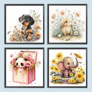 Dog Rabbit Panda Elephant With Flowers 30*30CM (canvas) Full Round Drill Diamond Painting