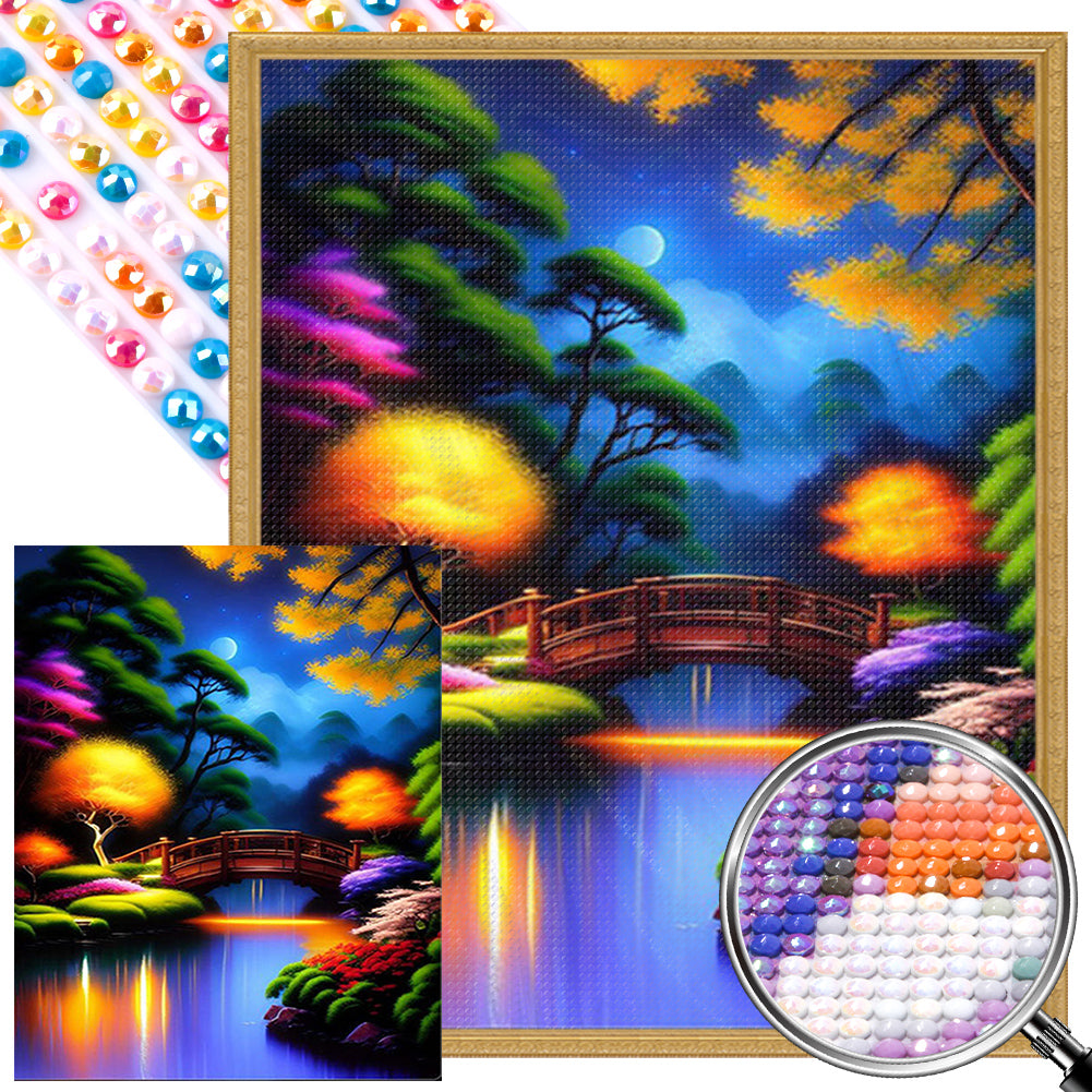 Small Bridge At Night 40*50CM (canvas) Full Round AB Drill Diamond Painting