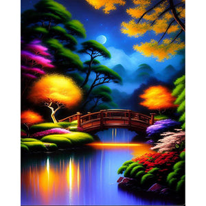 Small Bridge At Night 40*50CM (canvas) Full Round AB Drill Diamond Painting