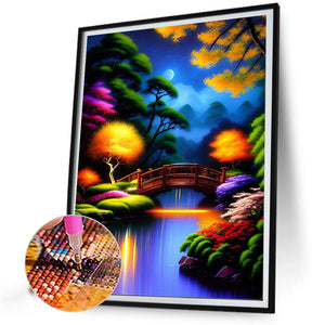 Small Bridge At Night 40*50CM (canvas) Full Round AB Drill Diamond Painting