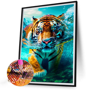 Swimming Tiger 40*50CM (canvas) Full Round AB Drill Diamond Painting