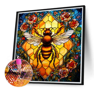 Flowers Bee Glass Painting 40*40CM (canvas) Full Round Drill Diamond Painting