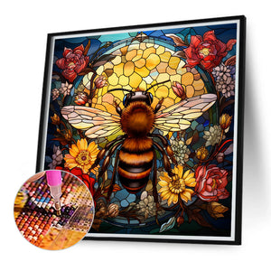 Flowers Bee Glass Painting 40*40CM (canvas) Full Round Drill Diamond Painting