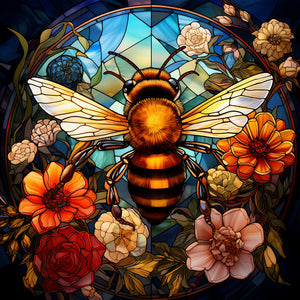 Flowers Bee Glass Painting 40*40CM (canvas) Full Round Drill Diamond Painting