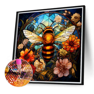 Flowers Bee Glass Painting 40*40CM (canvas) Full Round Drill Diamond Painting