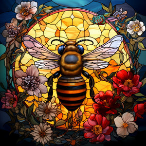 Flowers Bee Glass Painting 40*40CM (canvas) Full Round Drill Diamond Painting