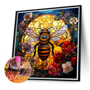 Flowers Bee Glass Painting 40*40CM (canvas) Full Round Drill Diamond Painting