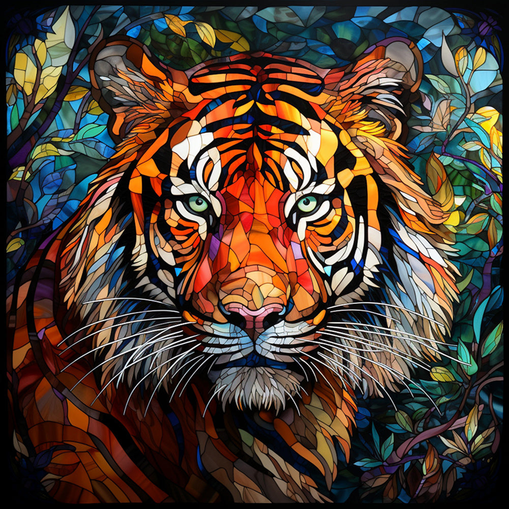 Tiger Glass Painting 40*40CM (canvas) Full Round Drill Diamond Painting