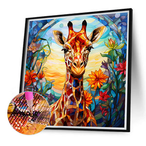 Giraffe Glass Painting 40*40CM (canvas) Full Round Drill Diamond Painting