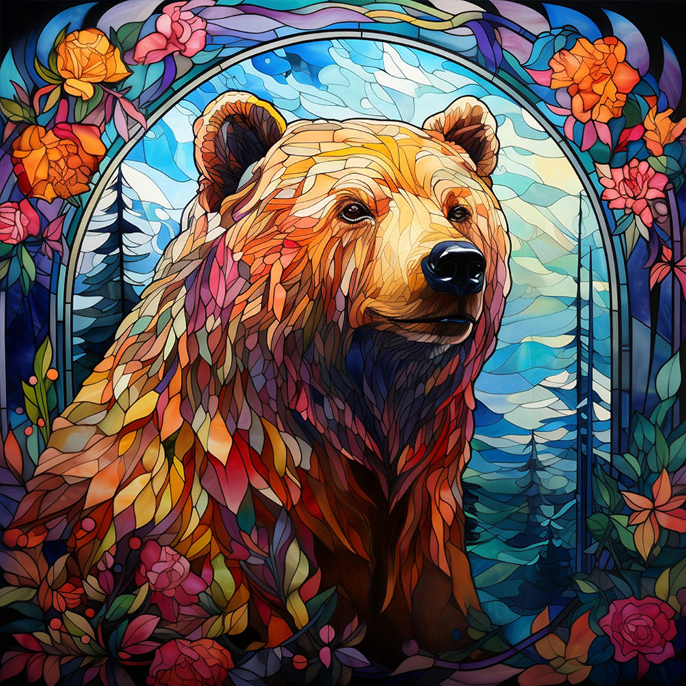 Brown Bear Glass Painting 40*40CM (canvas) Full Round Drill Diamond Painting