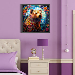 Brown Bear Glass Painting 40*40CM (canvas) Full Round Drill Diamond Painting