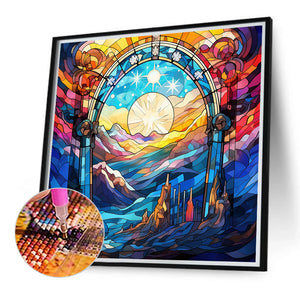 Mountains And Rivers Glass Paintings 40*40CM (canvas) Full Round Drill Diamond Painting