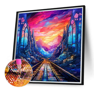 Mountains And Rivers Glass Paintings 40*40CM (canvas) Full Round Drill Diamond Painting