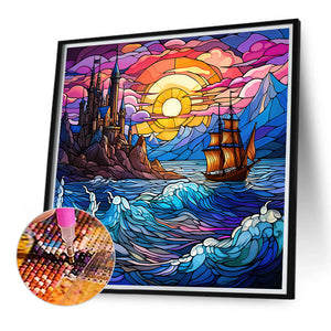 Mountains And Rivers Glass Paintings 40*40CM (canvas) Full Round Drill Diamond Painting