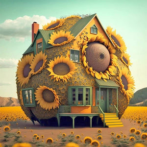 Sunflower House 40*40CM (canvas) Full Round Drill Diamond Painting