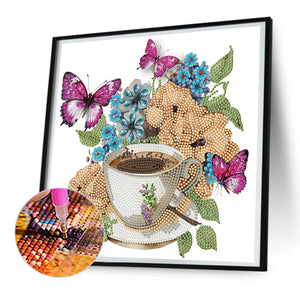 Coffee And Flower Butterfly 30*30CM (canvas) Partial Special-Shaped Drill Diamond Painting