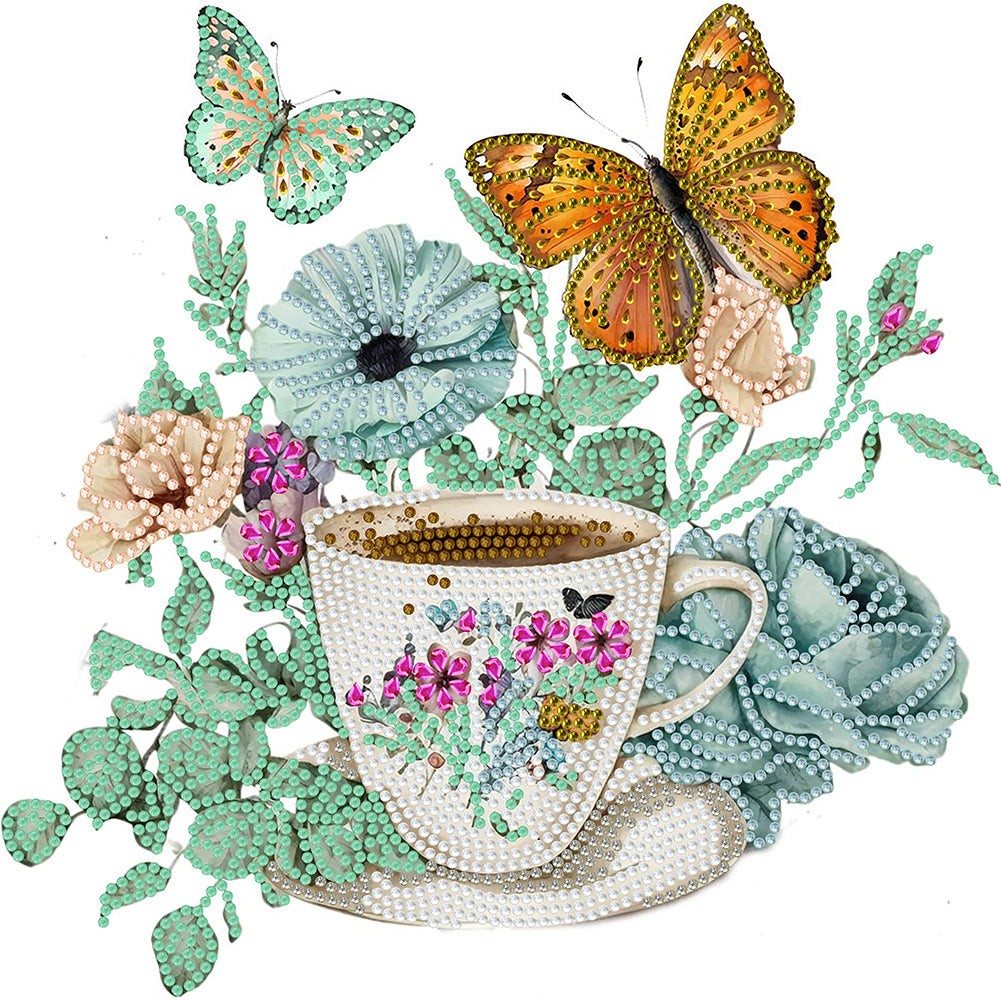 Coffee And Flower Butterfly 30*30CM (canvas) Partial Special-Shaped Drill Diamond Painting