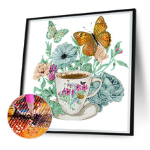 Load image into Gallery viewer, Coffee And Flower Butterfly 30*30CM (canvas) Partial Special-Shaped Drill Diamond Painting
