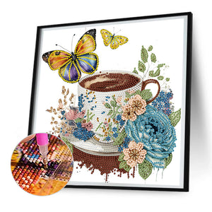 Coffee And Flower Butterfly 30*30CM (canvas) Partial Special-Shaped Drill Diamond Painting