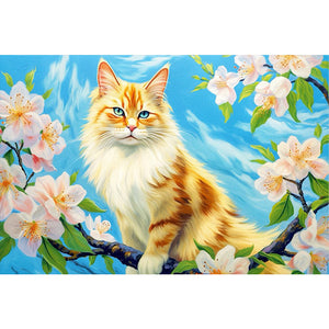 Cat Surrounded By Flowers 60*40CM (canvas) Full Round Drill Diamond Painting