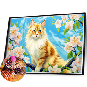 Cat Surrounded By Flowers 60*40CM (canvas) Full Round Drill Diamond Painting