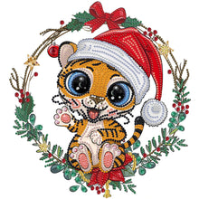 Load image into Gallery viewer, Little Tiger Wearing Santa Hat 30*30CM (canvas) Partial Special-Shaped Drill Diamond Painting
