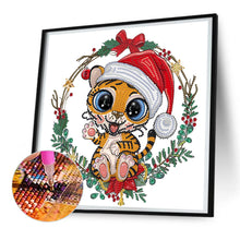 Load image into Gallery viewer, Little Tiger Wearing Santa Hat 30*30CM (canvas) Partial Special-Shaped Drill Diamond Painting
