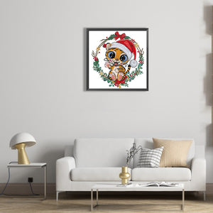 Little Tiger Wearing Santa Hat 30*30CM (canvas) Partial Special-Shaped Drill Diamond Painting