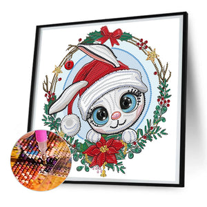 Little Bunny Wearing Santa Hat 30*30CM (canvas) Partial Special-Shaped Drill Diamond Painting