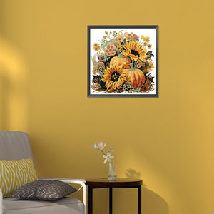 Autumn Pumpkin Sunflowers 30*30CM (canvas) Partial Special-Shaped Drill Diamond Painting