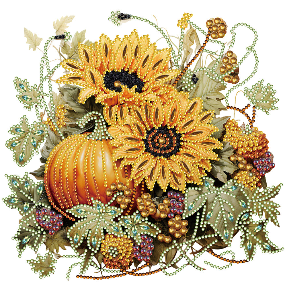 Autumn Pumpkin Sunflowers 30*30CM (canvas) Partial Special-Shaped Drill Diamond Painting