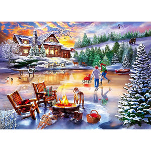 Rural Snow Scene 70*50CM (canvas) Full Square Drill Diamond Painting