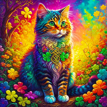 Load image into Gallery viewer, Colorful Four Leaf Clover Cat 40*40CM (canvas) Full Round Drill Diamond Painting
