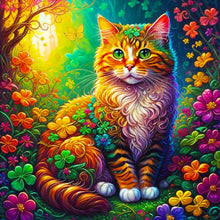 Load image into Gallery viewer, Cat Among Colorful Four-Leaf Clovers 40*40CM (canvas) Full Round Drill Diamond Painting
