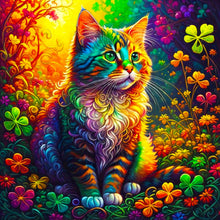 Load image into Gallery viewer, Colorful Cat Sitting Among Four-Leaf Clovers 40*40CM (canvas) Full Round Drill Diamond Painting
