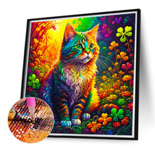 Load image into Gallery viewer, Colorful Cat Sitting Among Four-Leaf Clovers 40*40CM (canvas) Full Round Drill Diamond Painting
