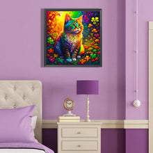 Load image into Gallery viewer, Colorful Cat Sitting Among Four-Leaf Clovers 40*40CM (canvas) Full Round Drill Diamond Painting
