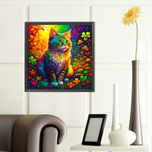 Load image into Gallery viewer, Colorful Cat Sitting Among Four-Leaf Clovers 40*40CM (canvas) Full Round Drill Diamond Painting
