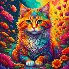 Load image into Gallery viewer, Cat Among Colorful Flowers 40*40CM (canvas) Full Round Drill Diamond Painting
