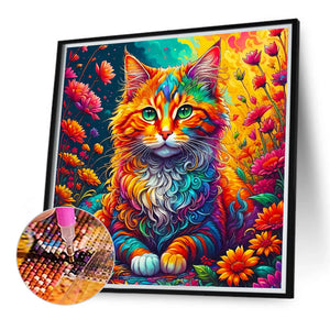 Cat Among Colorful Flowers 40*40CM (canvas) Full Round Drill Diamond Painting