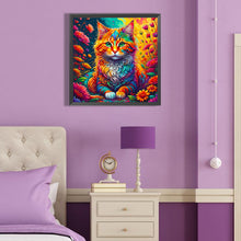 Load image into Gallery viewer, Cat Among Colorful Flowers 40*40CM (canvas) Full Round Drill Diamond Painting
