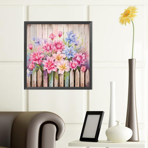 Flowers In Wooden Fence 40*40CM (canvas) Full Round Drill Diamond Painting