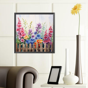 Flowers In Wooden Fence 40*40CM (canvas) Full Round Drill Diamond Painting