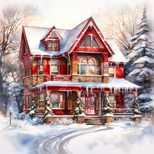 Load image into Gallery viewer, Christmas Red House In The Snow 40*40CM (canvas) Full Round Drill Diamond Painting
